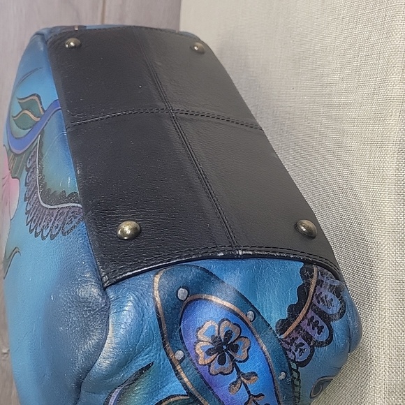 Anuschka Blue Hand Painted Leather Shoulder Bag - Picture 8 of 16